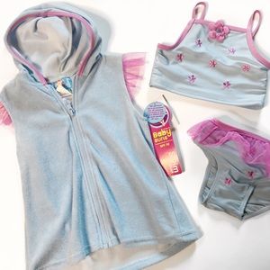 Girls 3 piece bikini swimsuit with zip up coverup